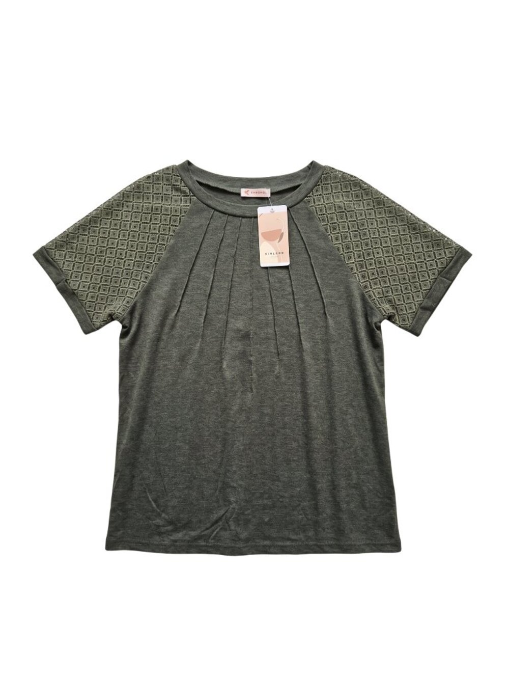 NWT | Kirundo Olive Green Pleated Bodice Top Crochet Lace Sleeves Large